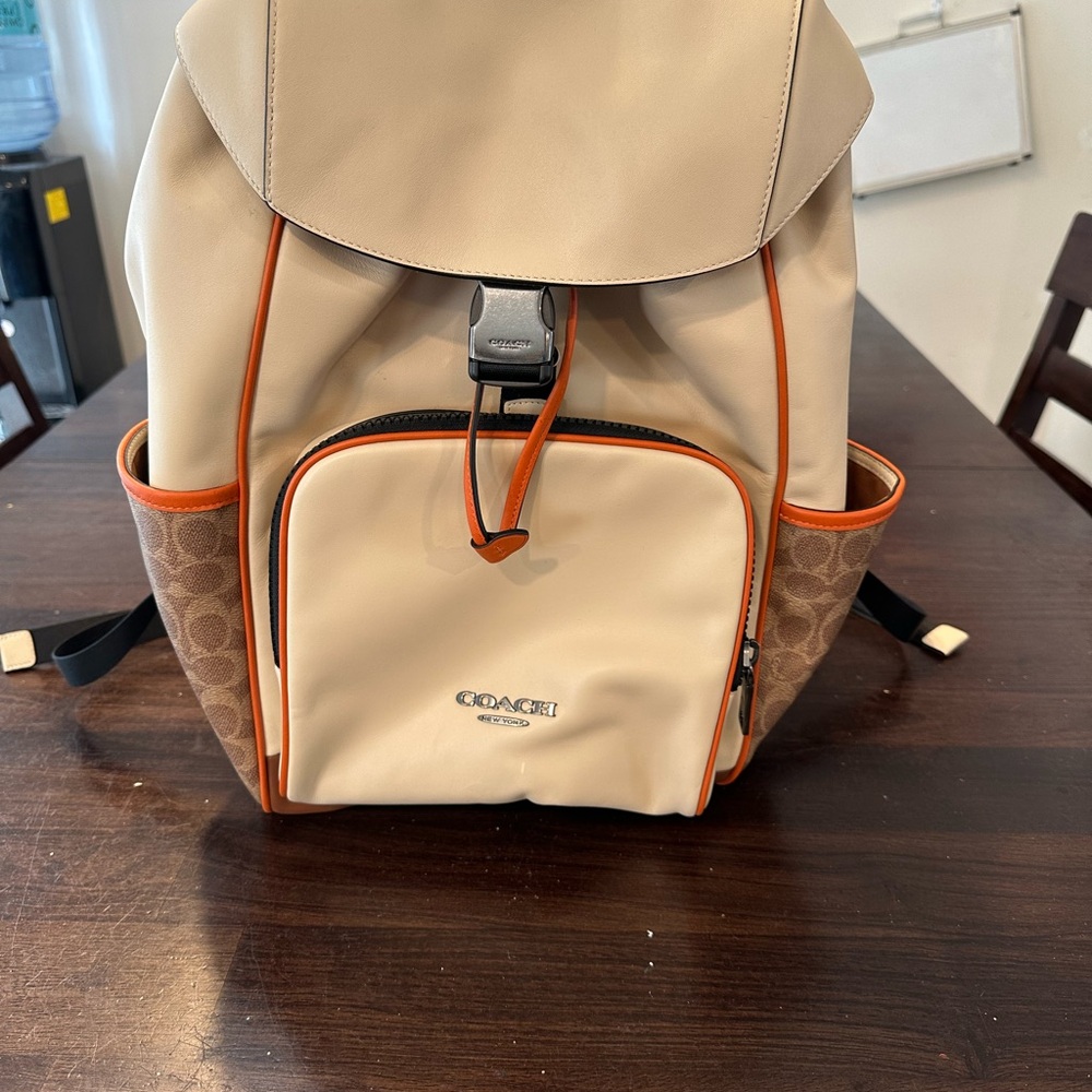 Coach Tan and Orange Backpack with Leather Accents